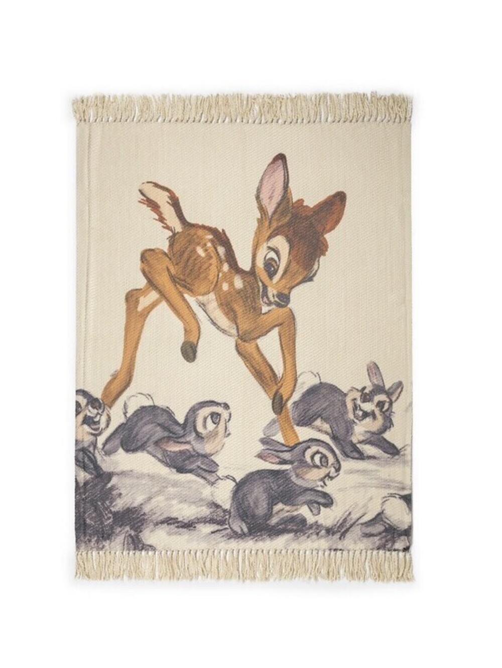 DISNEY PARKS BAMBI THUMPER RABBITS WOVEN TAPESTRY THROW BLANKET FRINGE